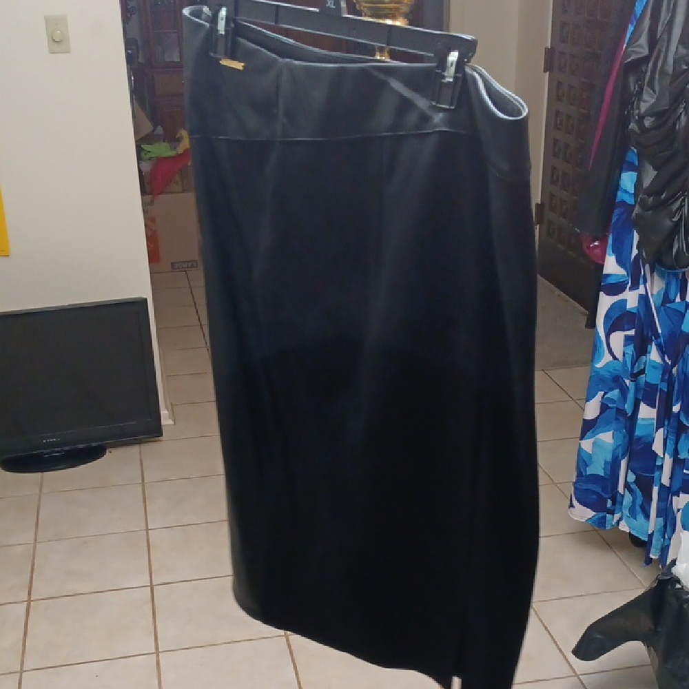 Marc New York Black Asymmetrical Pencil Pontefaux Leather Skirt